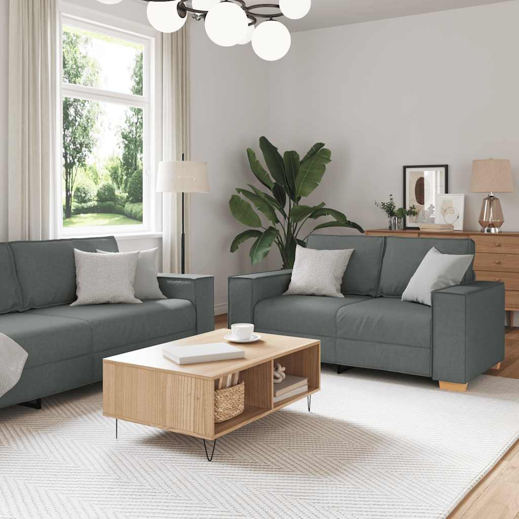 vidaXL 2-tlg. Sofagarnitur mit Kissen Dunkelgrau Stoff