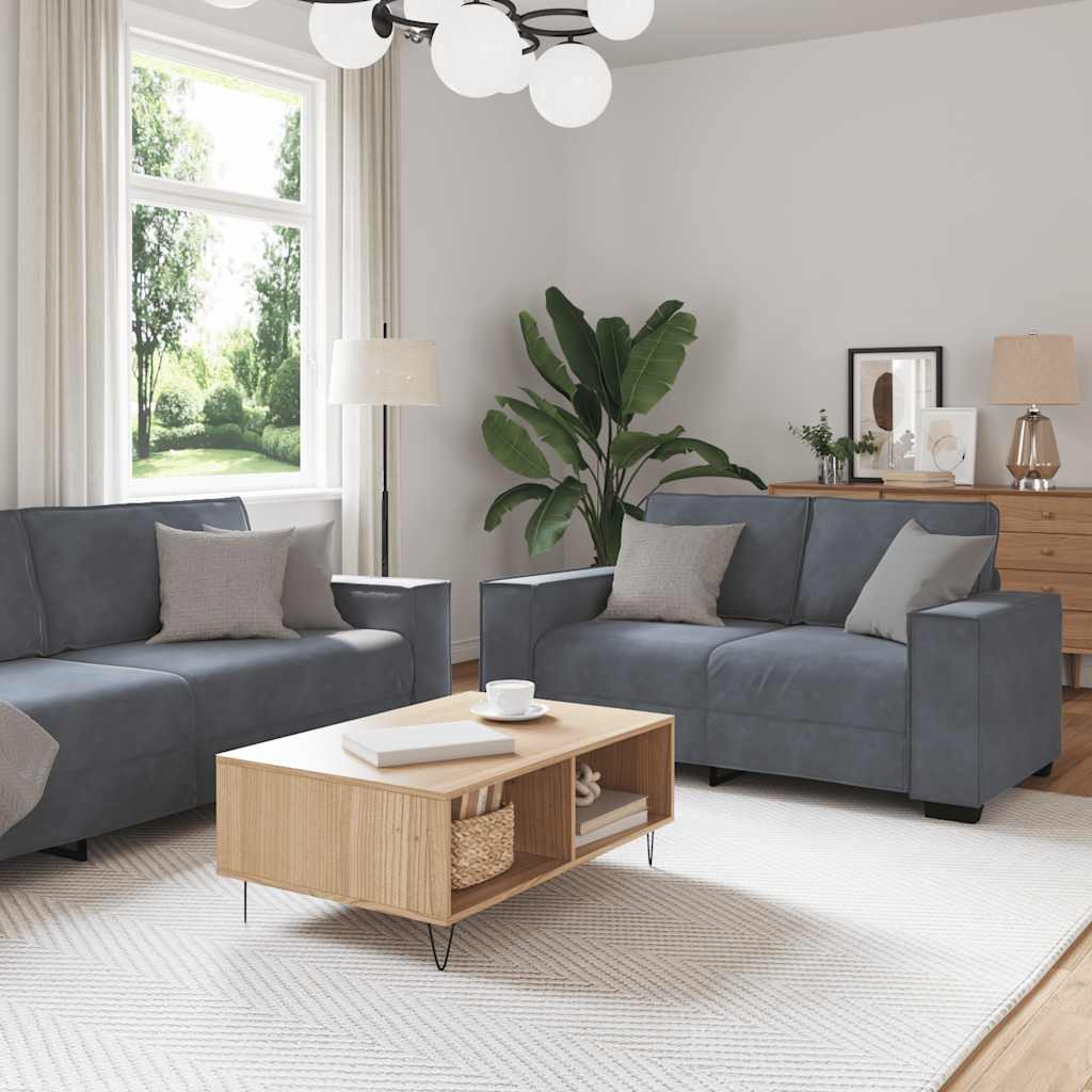 vidaXL 2-tlg. Sofagarnitur mit Kissen Dunkelgrau Samt