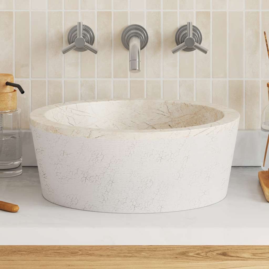 vidaXL Waschbecken Creme Ø40x15 cm Marmor
