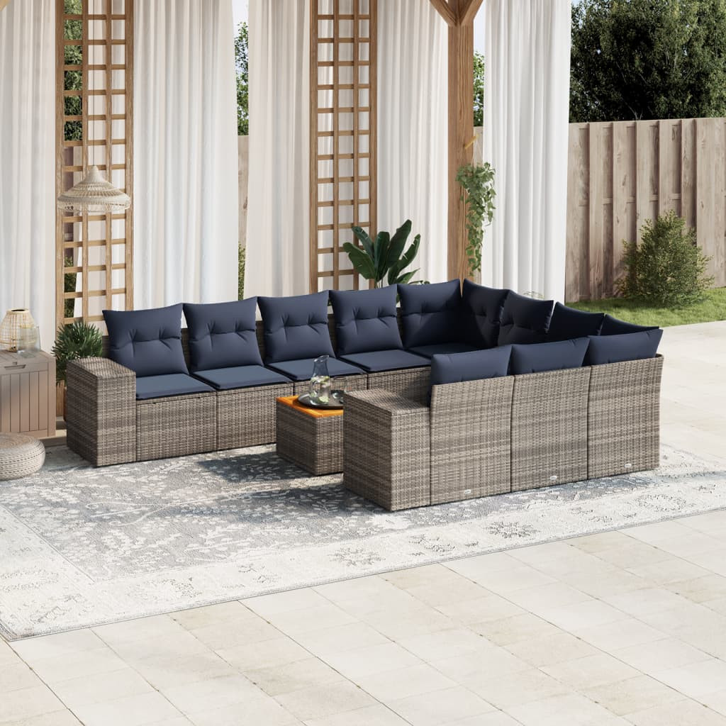 vidaXL 11-teiliges Gartensofa-Set mit Kissen, grau, Polyrattan