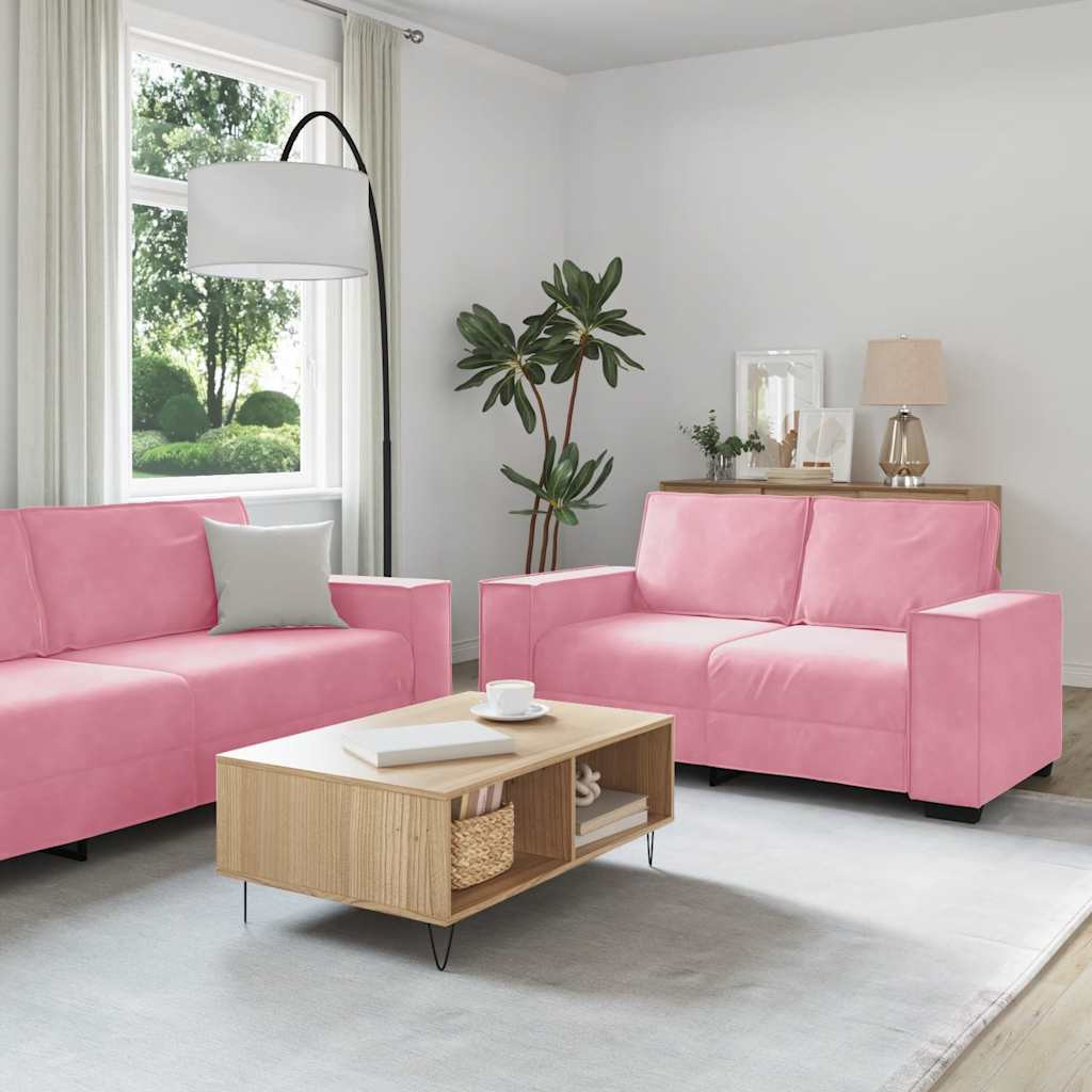 vidaXL 2-tlg. Sofagarnitur mit Kissen Rosa Samt