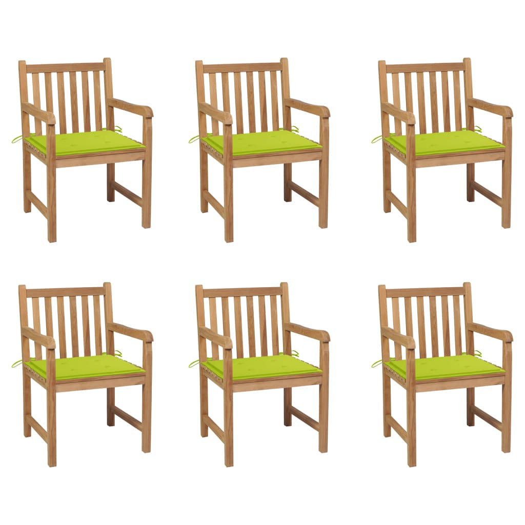 vidaXL Gartenstühle 6 Stk. mit Hellgrünen Kissen Massivholz Teak