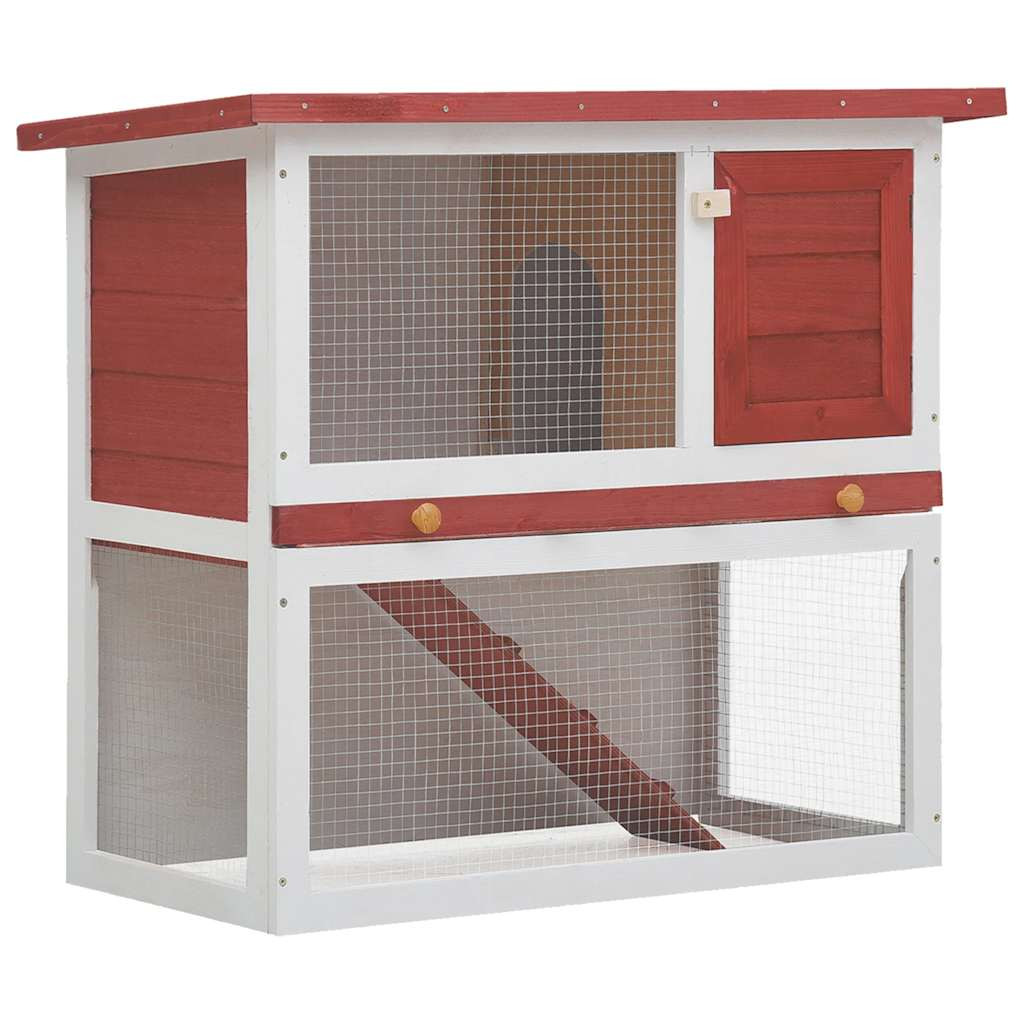 vidaXL Kaninchenstall 1 Tür Rot Holz