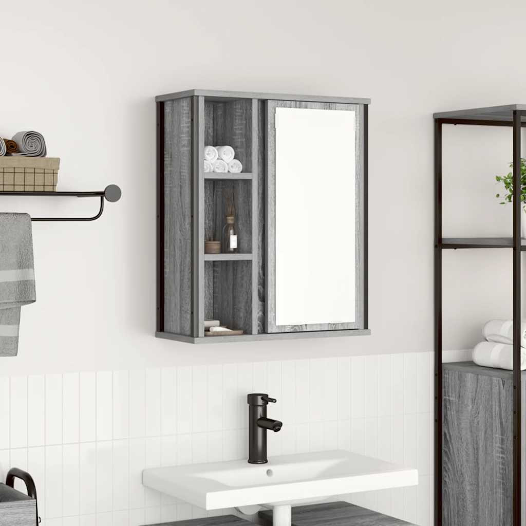 vidaXL Bad-Wandschrank mit Spiegel Grau Sonoma 50x21x60 cm