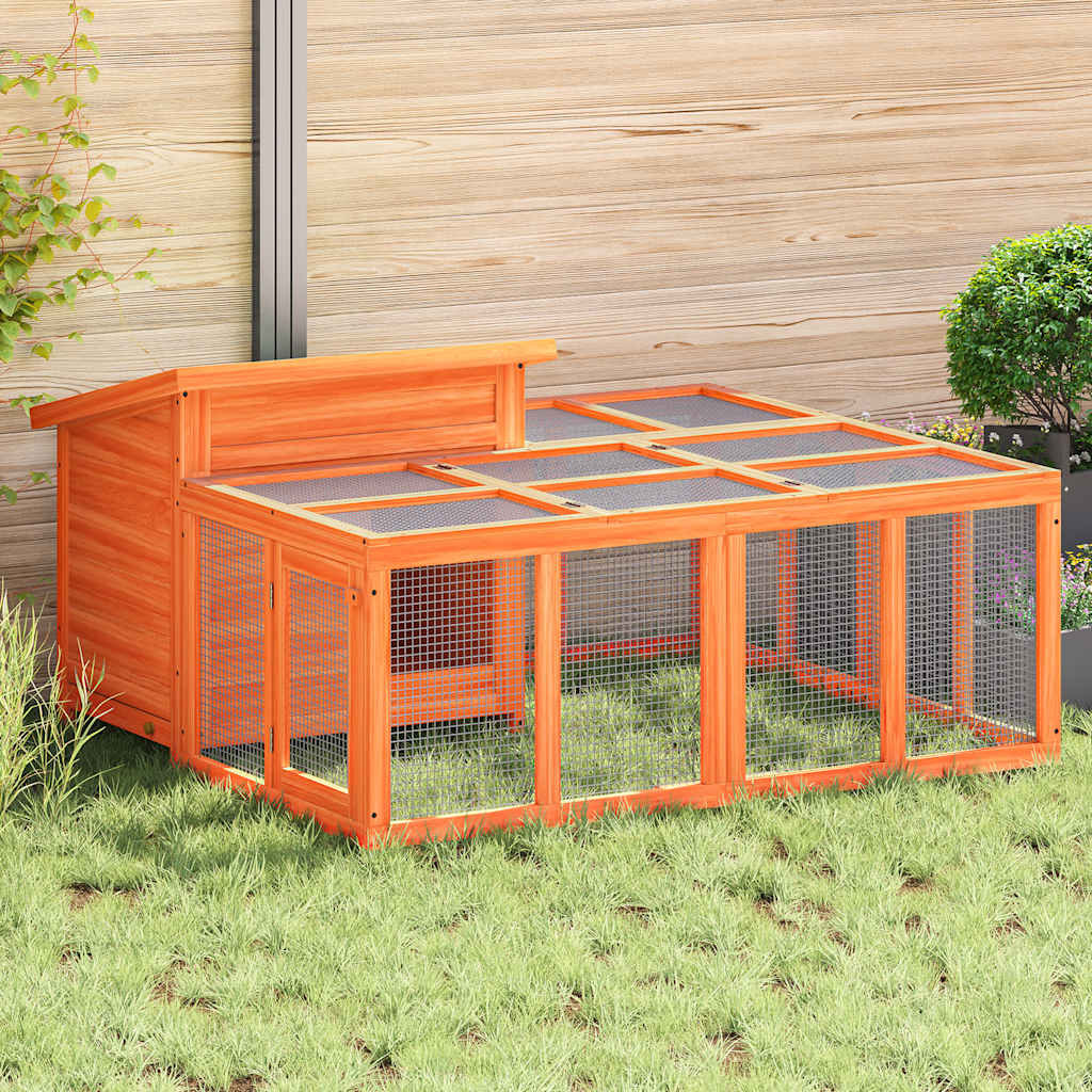 vidaXL Kaninchenstall Braun 144x123x67,5 cm Massivholz Kiefer