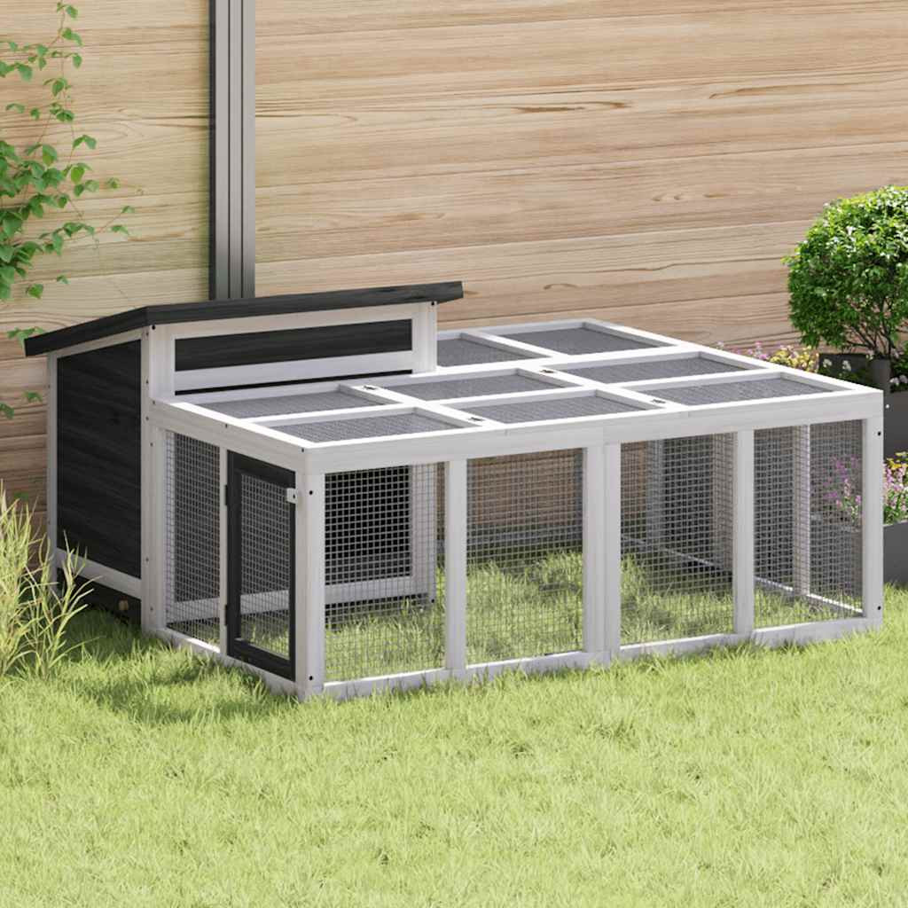 vidaXL Kaninchenstall Grau 144x123x67,5 cm Massivholz Kiefer