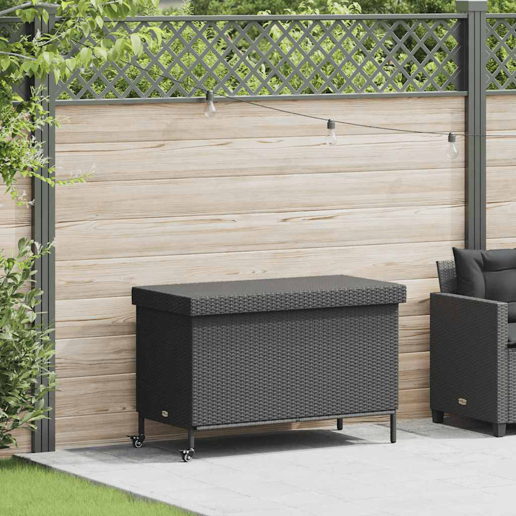 vidaXL Gartentruhe mit Rollen Schwarz 110x55x73 cm Poly Rattan