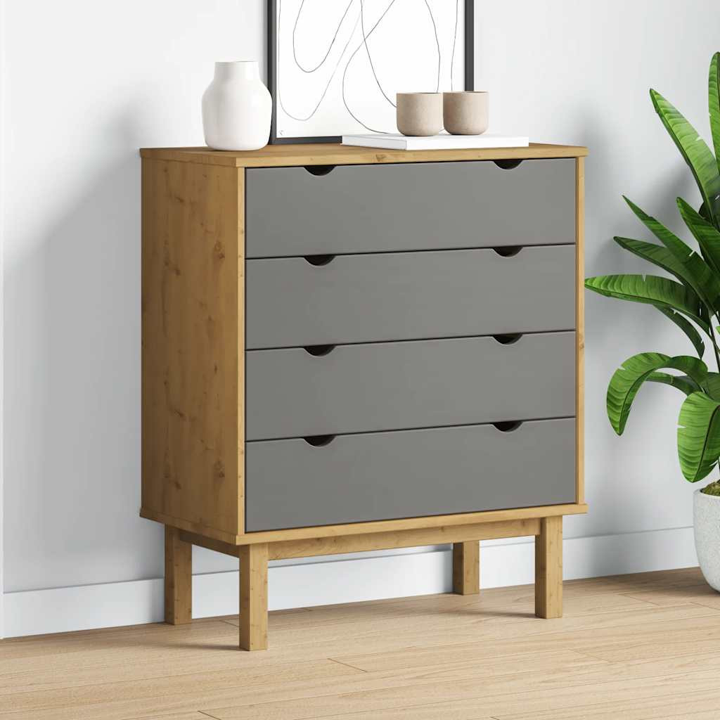 vidaXL Schubladenschrank OTTA Braun&Grau 76,5x39,5x90 cm Massivholz