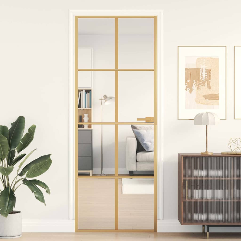 vidaXL Innentür Schlank Golden 76x201,5 cm Hartglas und Aluminium