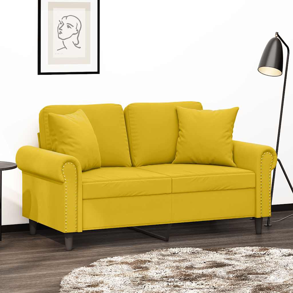 vidaXL 2-Sitzer-Sofa mit Zierkissen Gelb 120 cm Samt