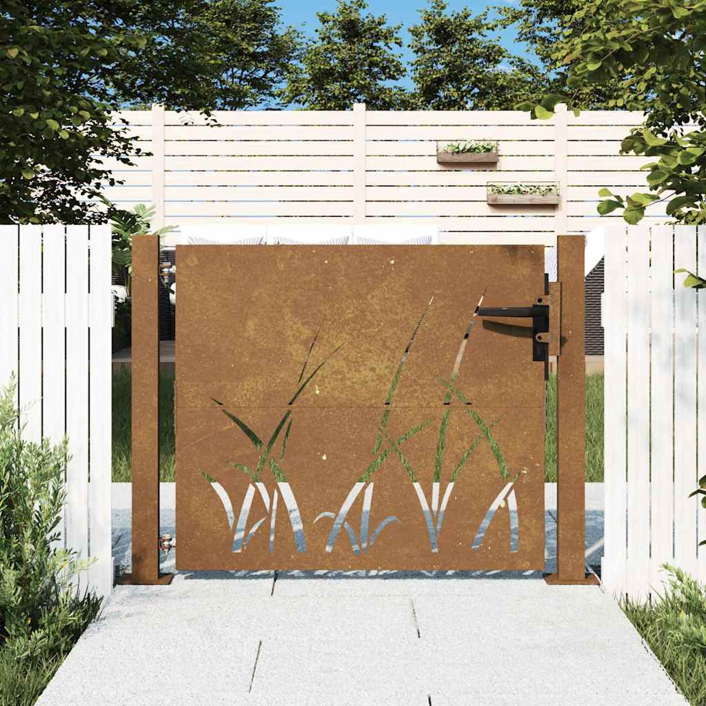 vidaXL Gartentor 100x100 cm Cortenstahl Gras-Design