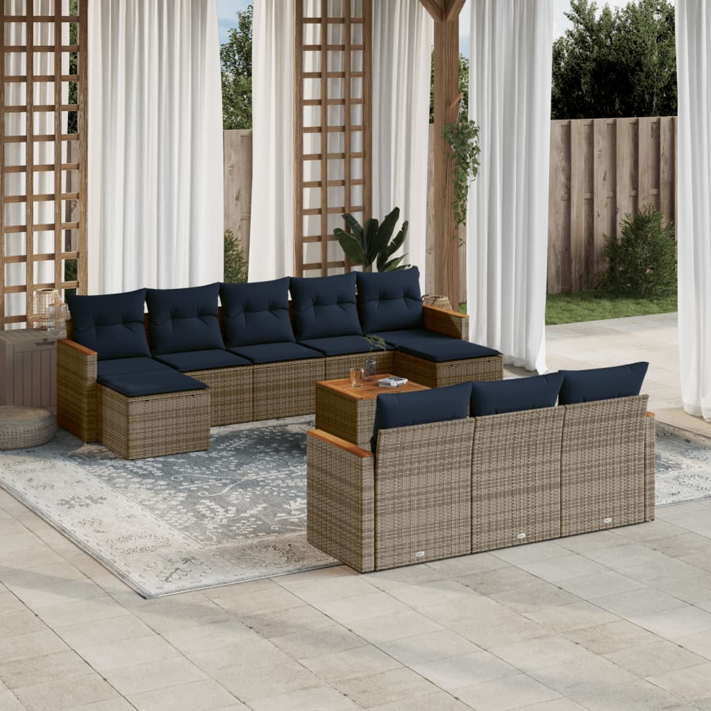 vidaXL 11-teiliges Gartensofa-Set mit Kissen, grau, Polyrattan
