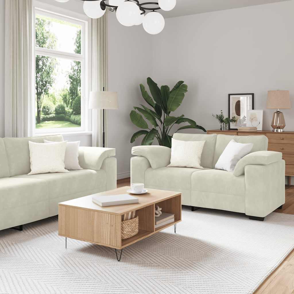 vidaXL 2-teiliges Sofa-Set mit Kissen, cremefarbener Samt