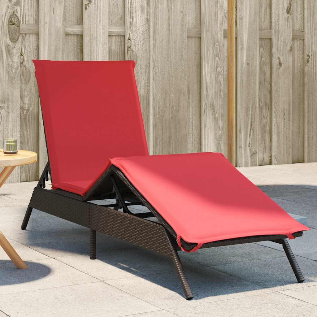 vidaXL Sonnenliege mit Kissen Braun Poly Rattan