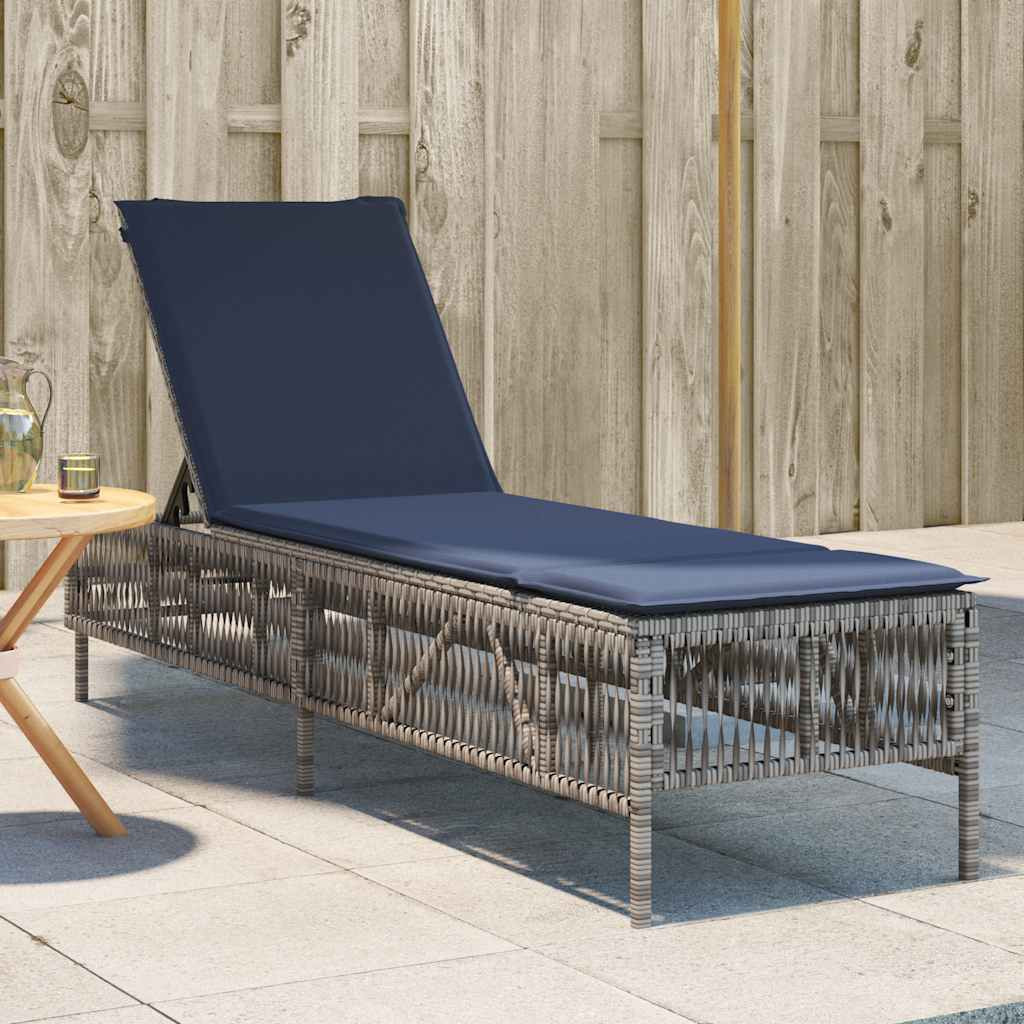 vidaXL Sonnenliege mit Kissen Grau Poly Rattan