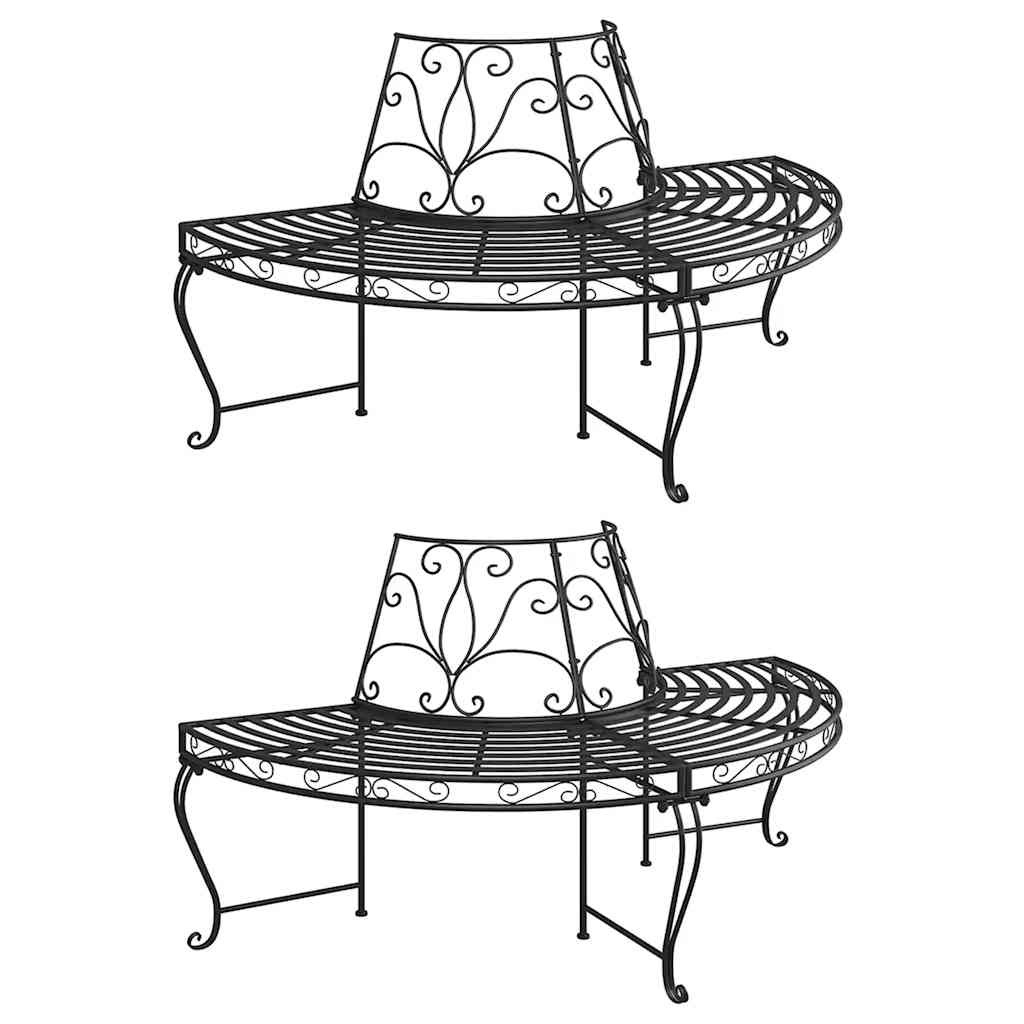 vidaXL Baumbänke Halbrund 2 Stk. Ø160 cm Schwarz Stahl