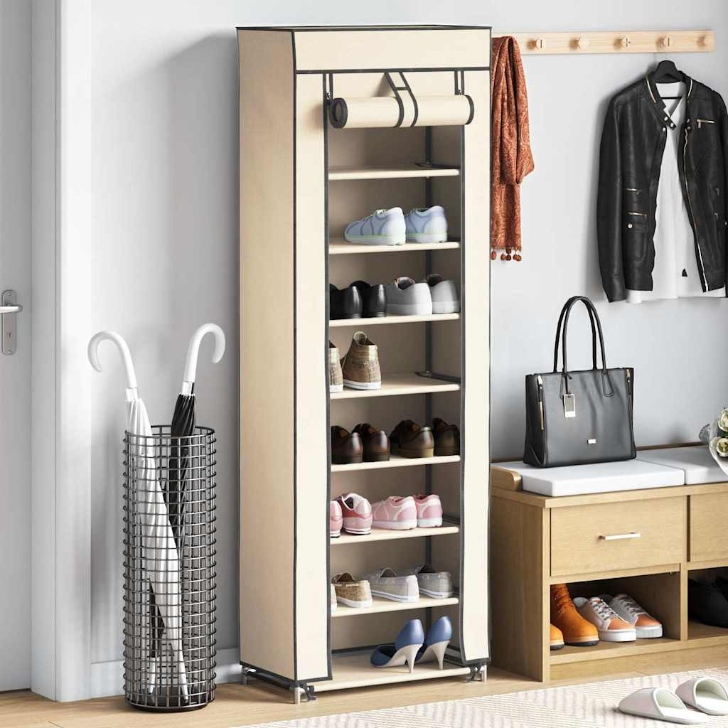 vidaXL Schuhschrank mit Abdeckung Cremeweiß 57 x 29 x 162 cm Stoff