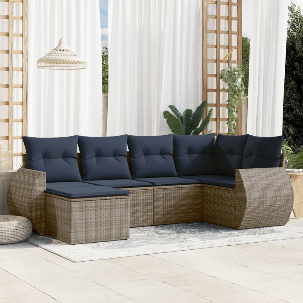vidaXL 6-teiliges Gartensofa-Set mit Kissen, grau, Polyrattan