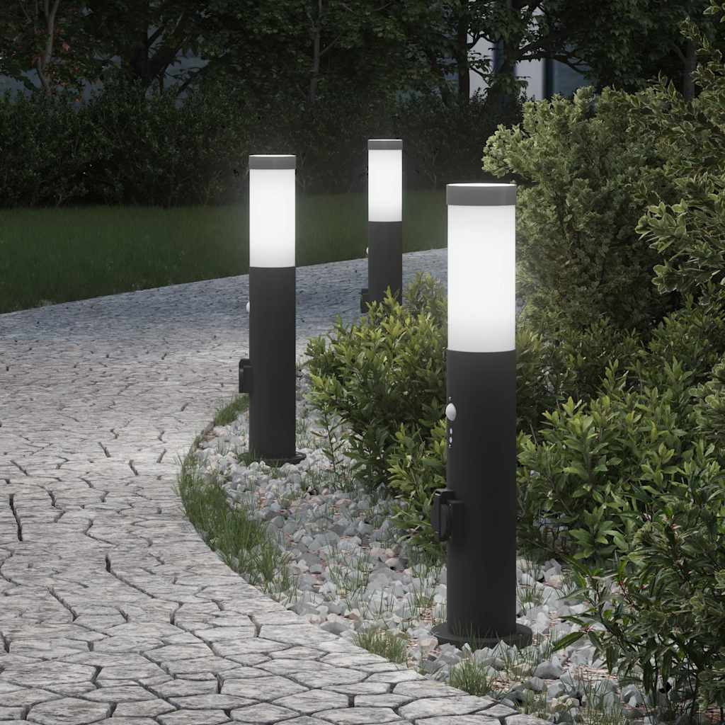 vidaXL Pollerleuchten mit Sensor&Steckdose 3er 50 cm Edelstahl IP44