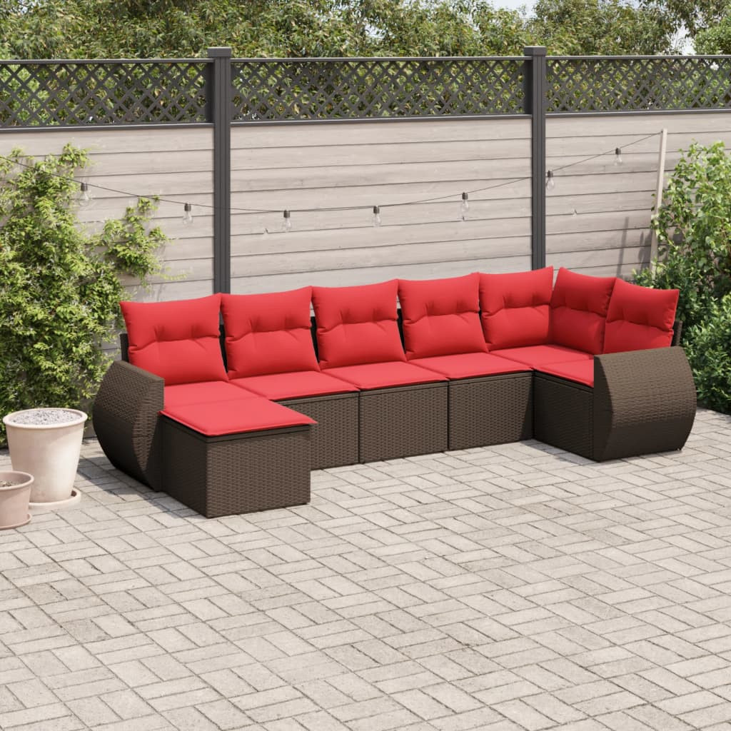 vidaXL 7-teiliges Gartensofa-Set mit Kissen, braun, Polyrattan