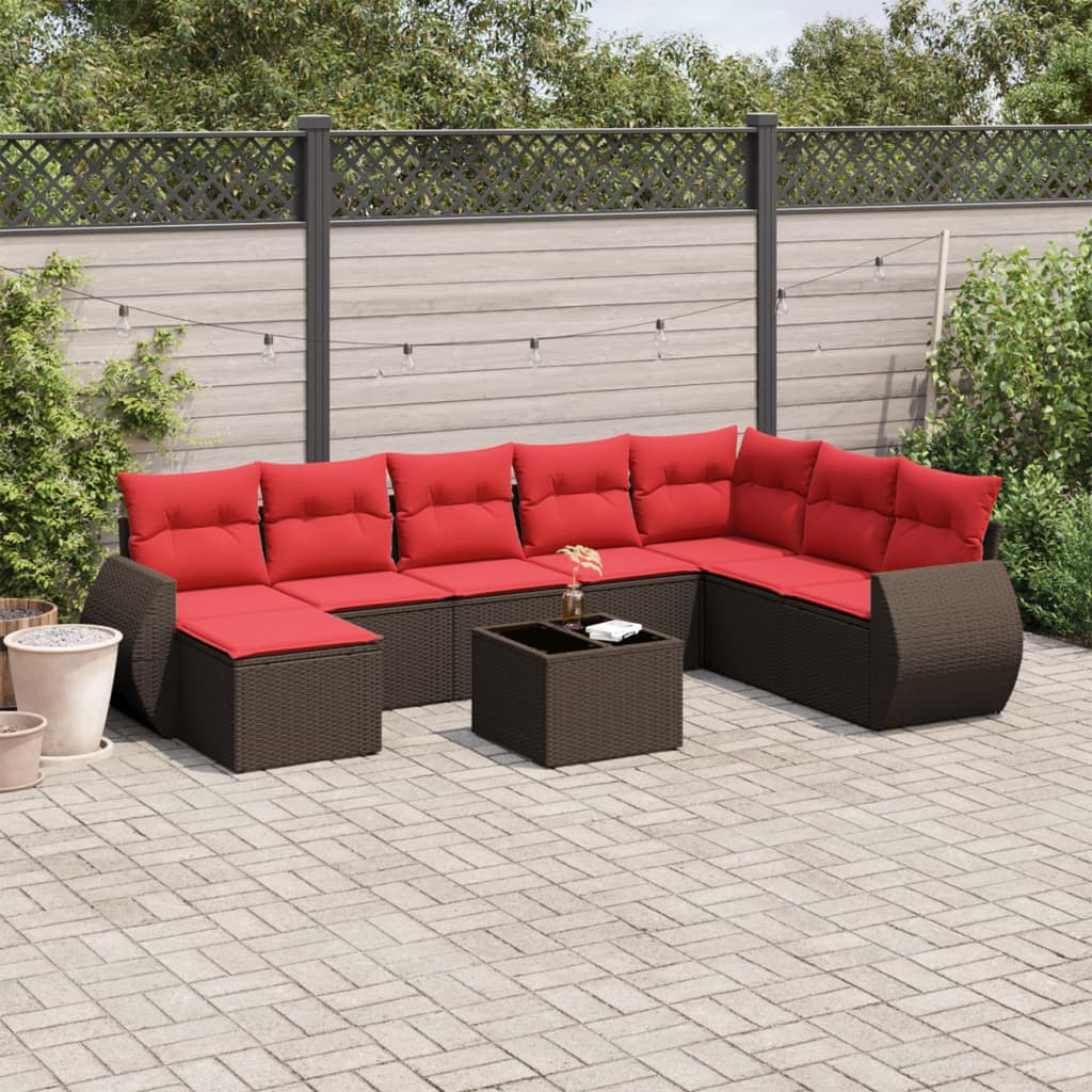 vidaXL 9-teiliges Gartensofa-Set mit Kissen, braun, Polyrattan