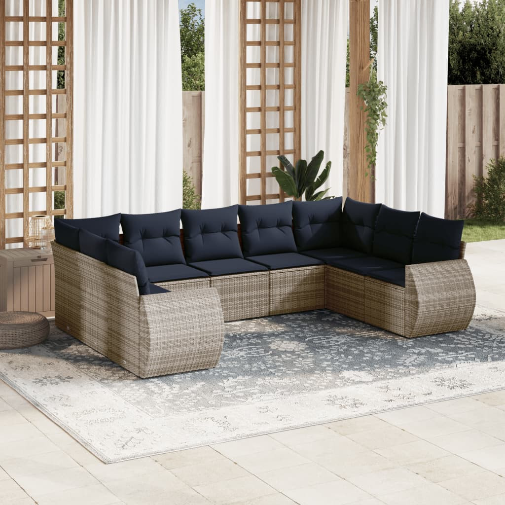 vidaXL 9-teiliges Gartensofa-Set mit Kissen, grau, Polyrattan