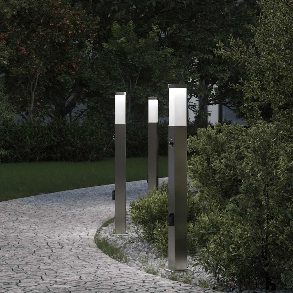 vidaXL Pollerleuchten mit Sensor&Steckdose 3 Stk. 80 cm Edelstahl IP44