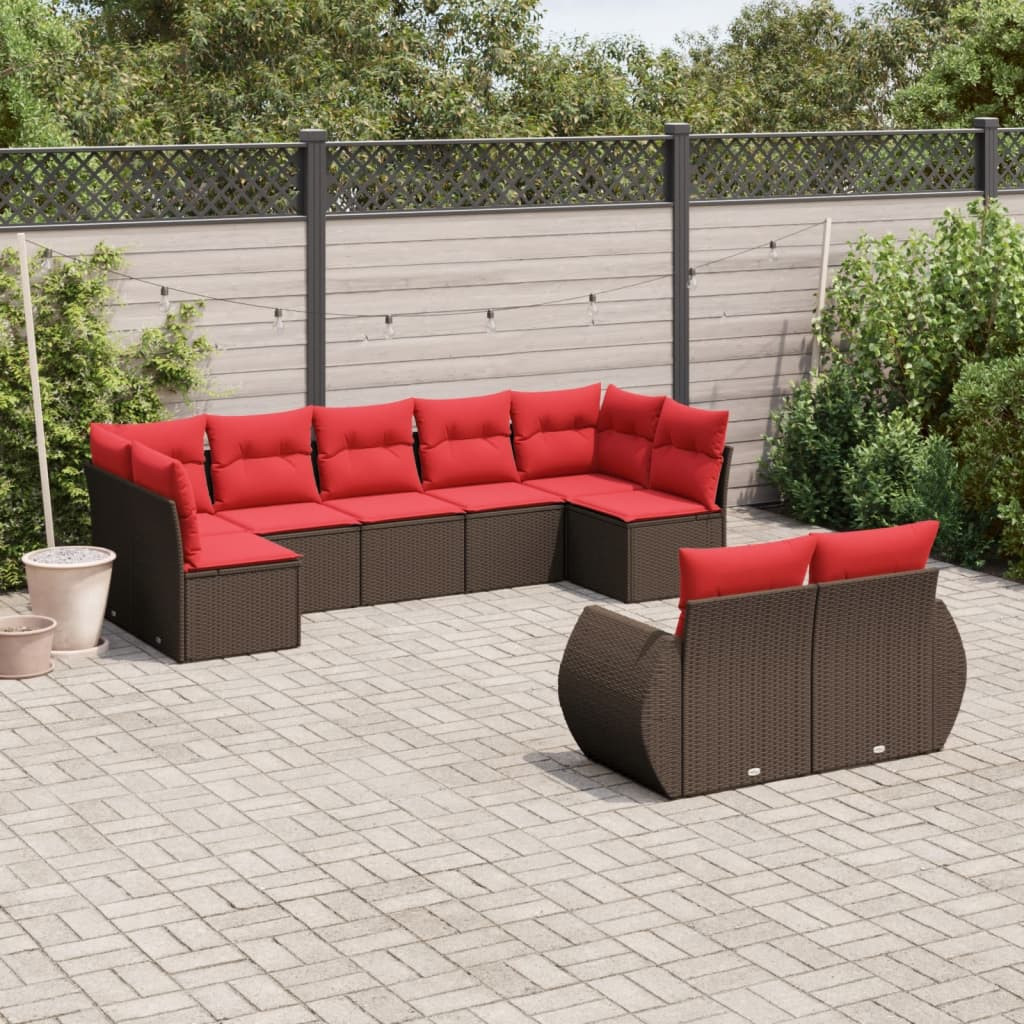 vidaXL 9-teiliges Gartensofa-Set mit Kissen, braun, Polyrattan