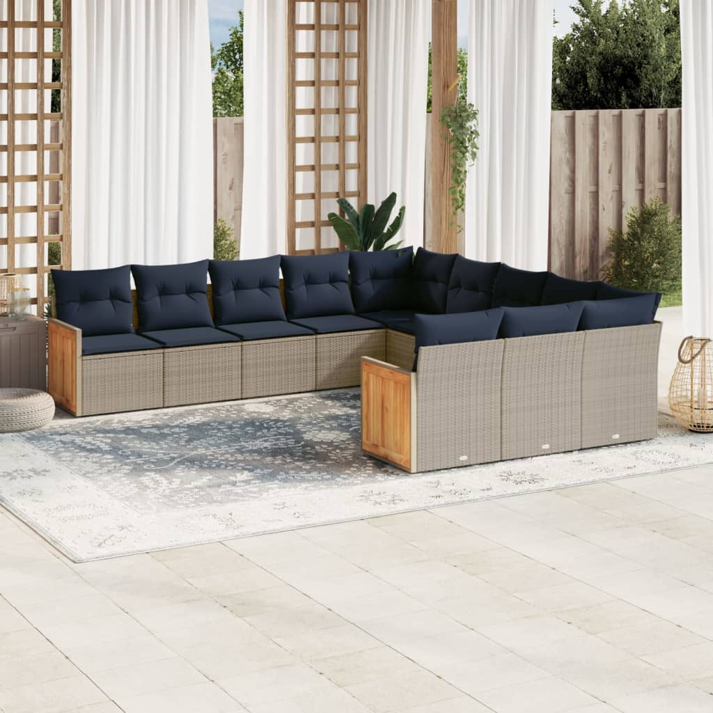 vidaXL 11-teiliges Gartensofa-Set mit Kissen, grau, Polyrattan