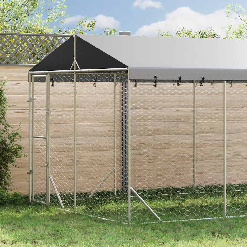 vidaXL Outdoor-Hundezwinger mit Dach Silbern 3x6x2,5m Verzinkter Stahl