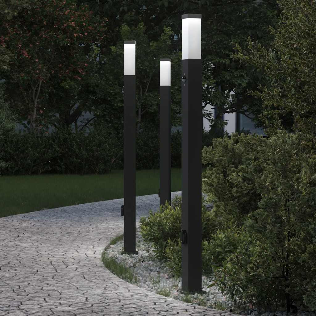 vidaXL Pollerleuchten mit Sensor&Steckdose 3 Stk. 110 cm Schwarz IP44