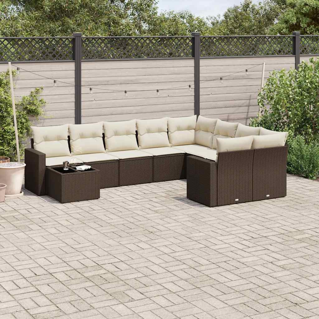 vidaXL 10-tlg. Garten-Sofagarnitur mit Kissen Braun Poly Rattan