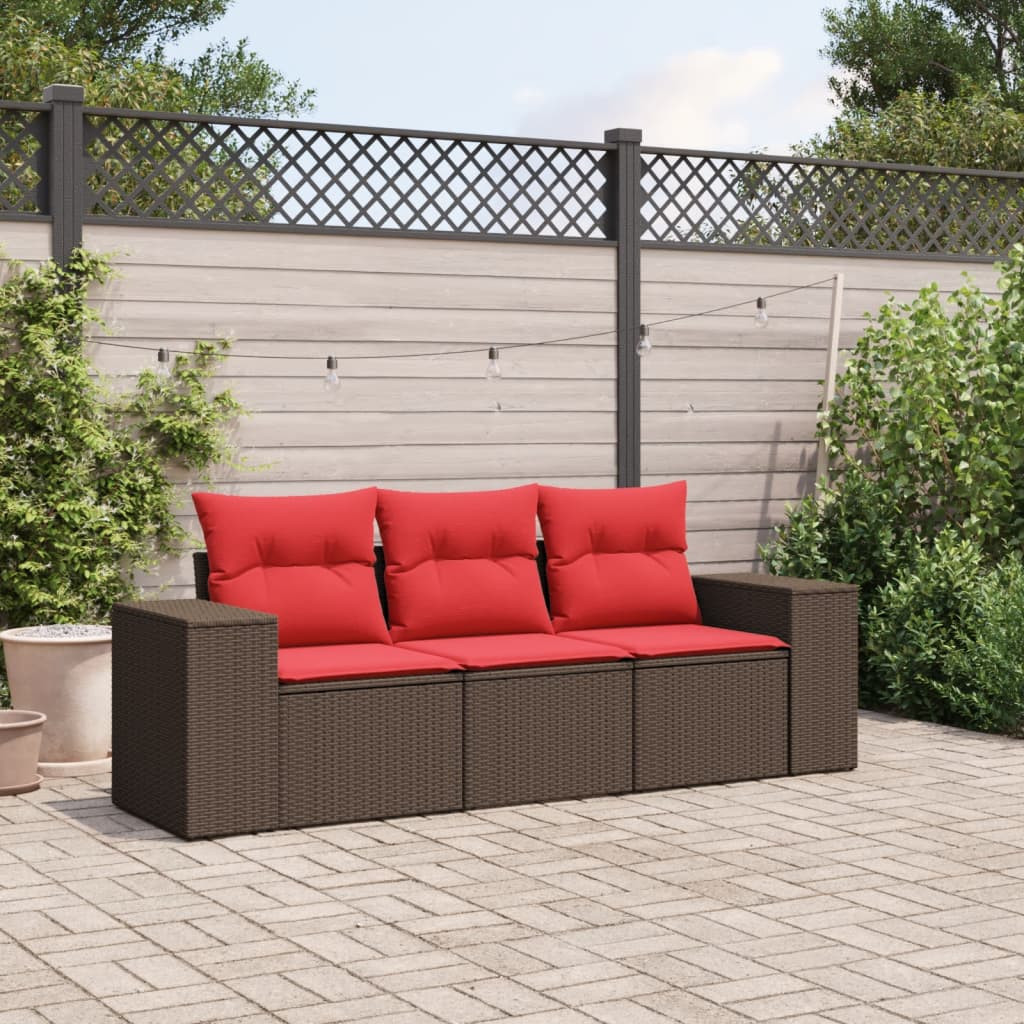 vidaXL 3-teiliges Gartensofa-Set mit Kissen, braun, Polyrattan