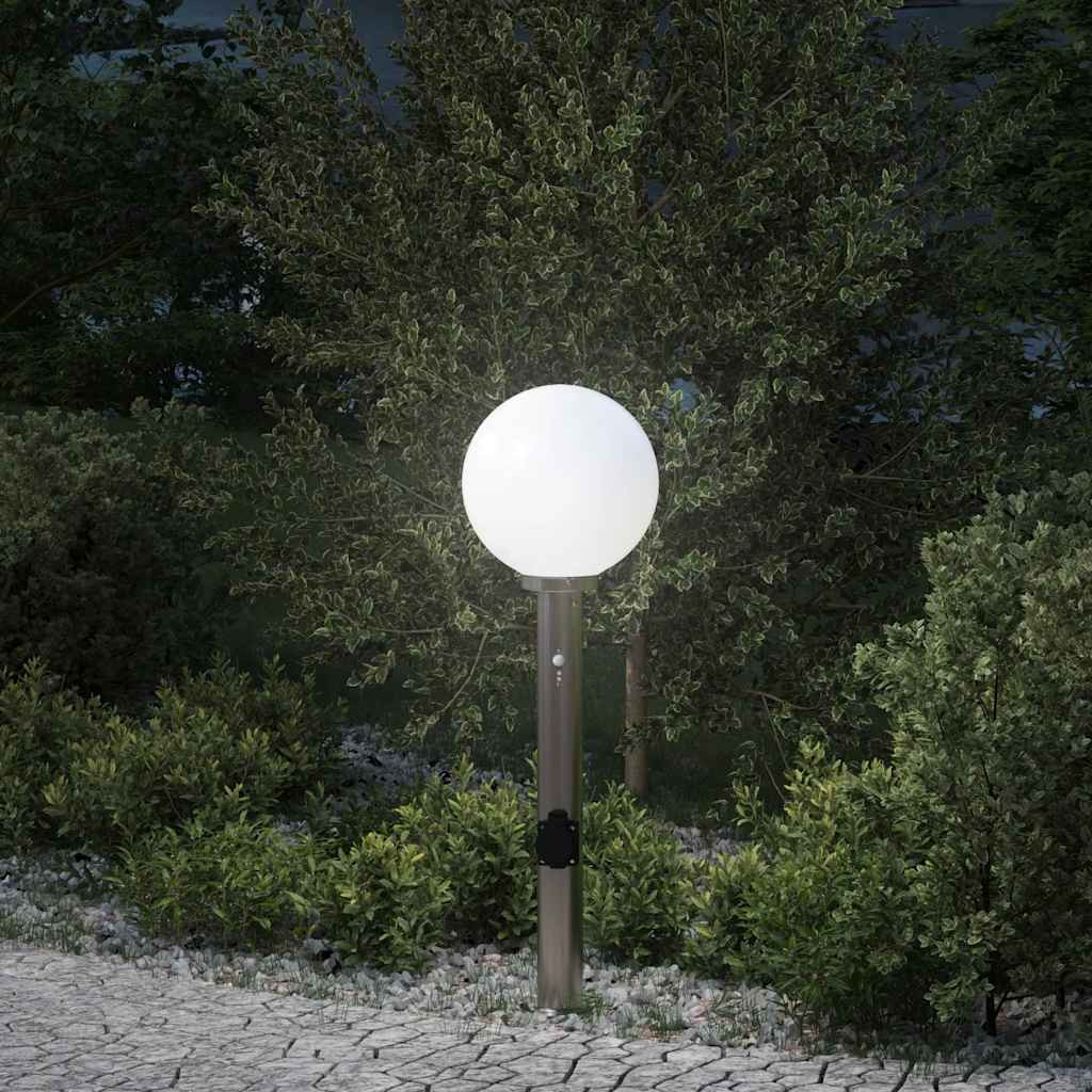vidaXL Pollerleuchte mit Sensor&Steckdose 80 cm Edelstahl IP44