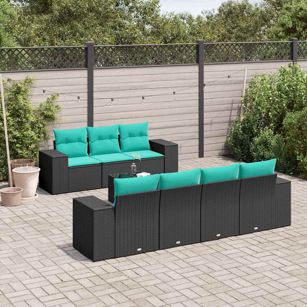 vidaXL 8-teiliges Gartensofa-Set mit Kissen, schwarzes Polyrattan