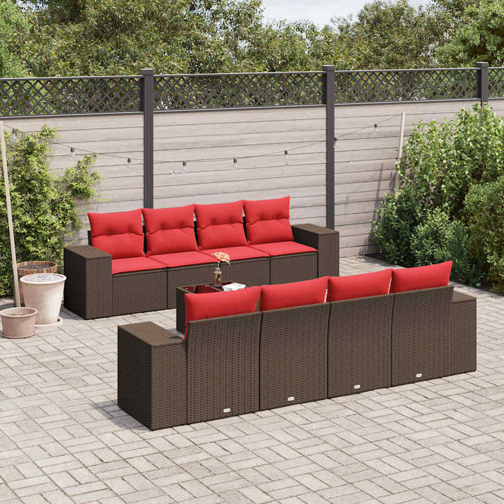 vidaXL 9-teiliges Gartensofa-Set mit Kissen, braun, Polyrattan