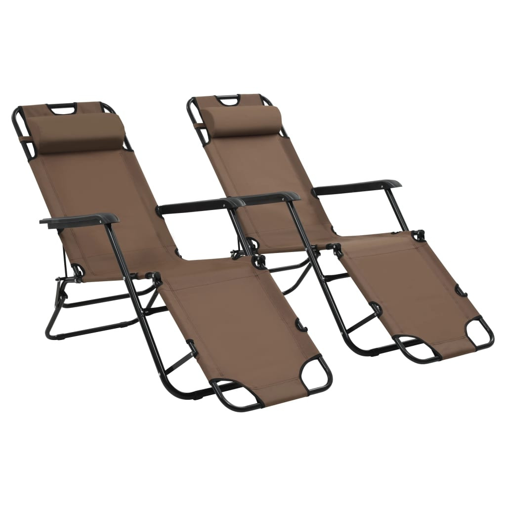 vidaXL Klappbare Sonnenliegen 2 Stk. mit Fußablage Braun