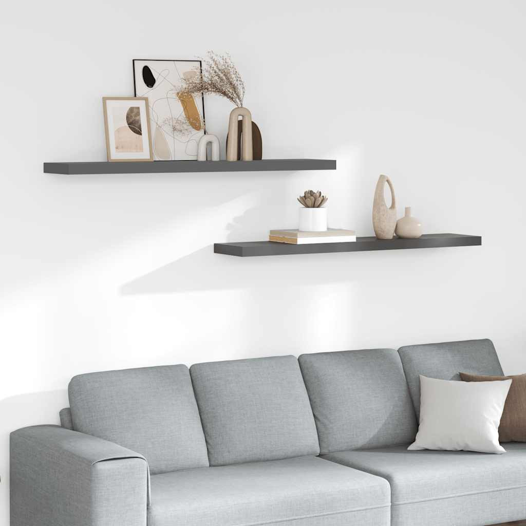 vidaXL Schweberegale 2 Stk. Hochglanz-Grau 120x23,5x3,8 cm MDF