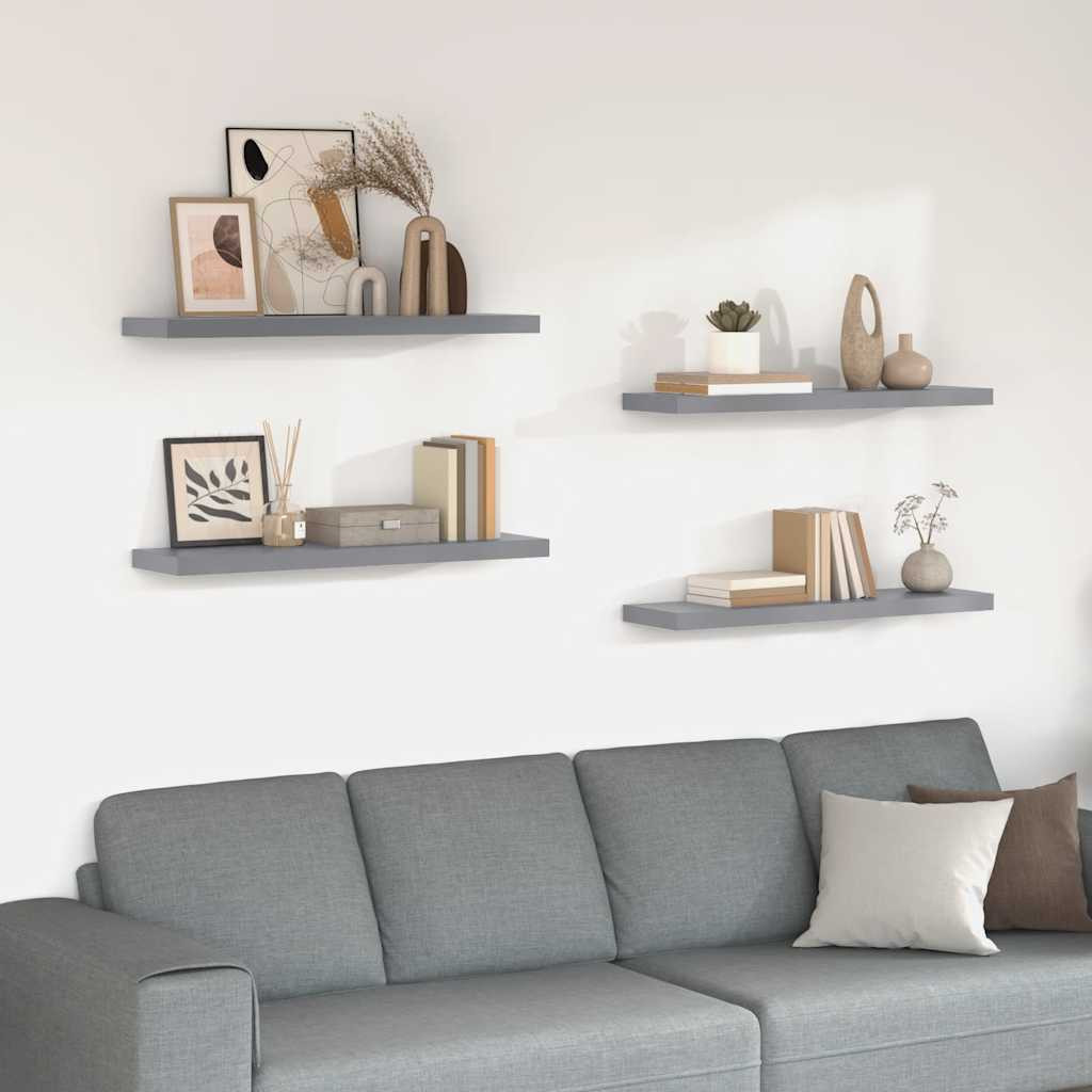 vidaXL Schwebende Wandregale 4 Stk. Grau 90x23,5x3,8cm MDF