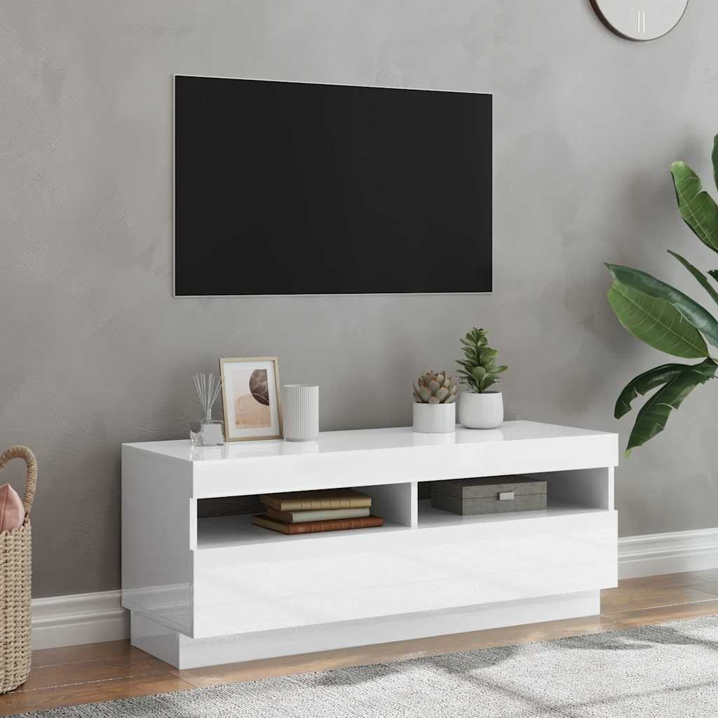 vidaXL TV-Schrank mit LED-Leuchten Hochglanz-Weiß 100x35x40 cm