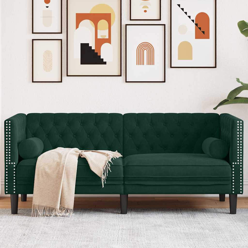 vidaXL Chesterfield-Sofa mit Nackenrollen 2-Sitzer Dunkelgrün Samt