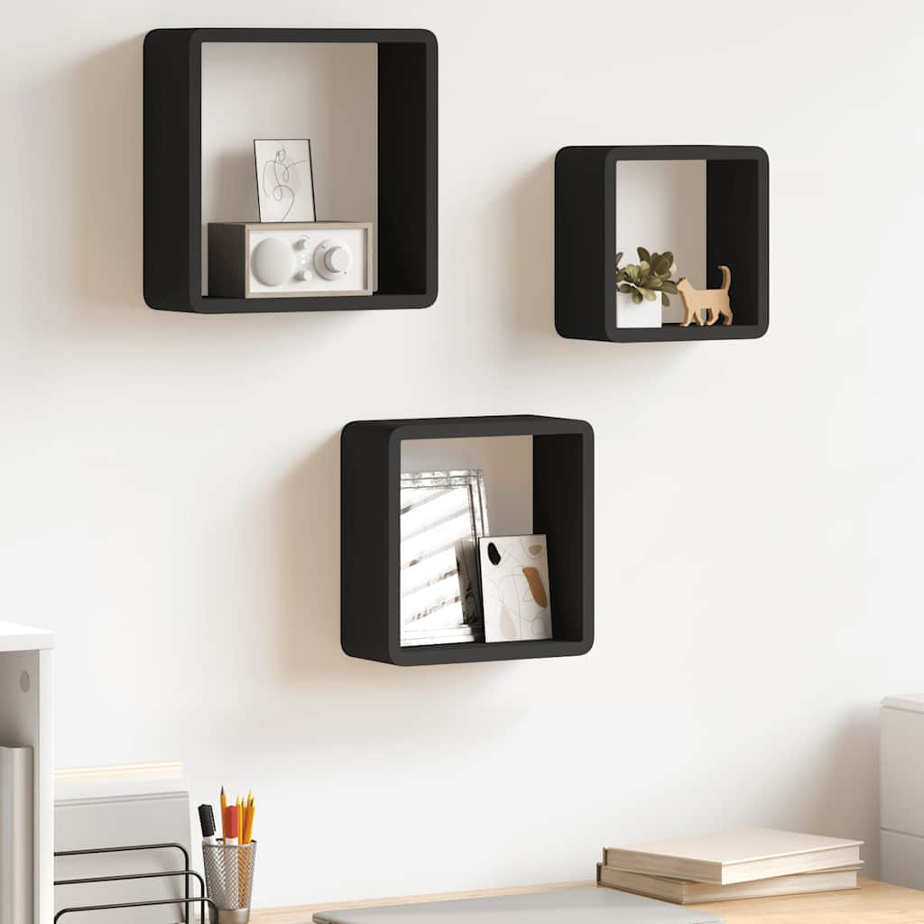 vidaXL Würfelregale 3 Stk. Schwarz MDF