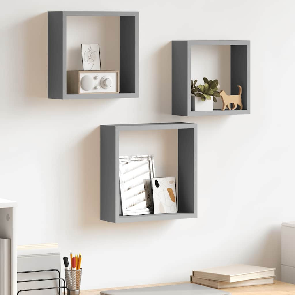 vidaXL Würfelregale 3 Stk. Grau MDF