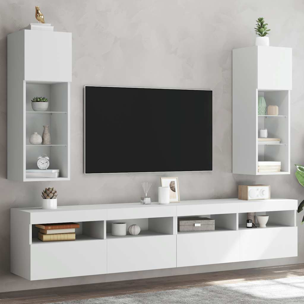 vidaXL TV-Schränke mit LED-Leuchten 2 Stk. Weiß 30,5x30x90 cm