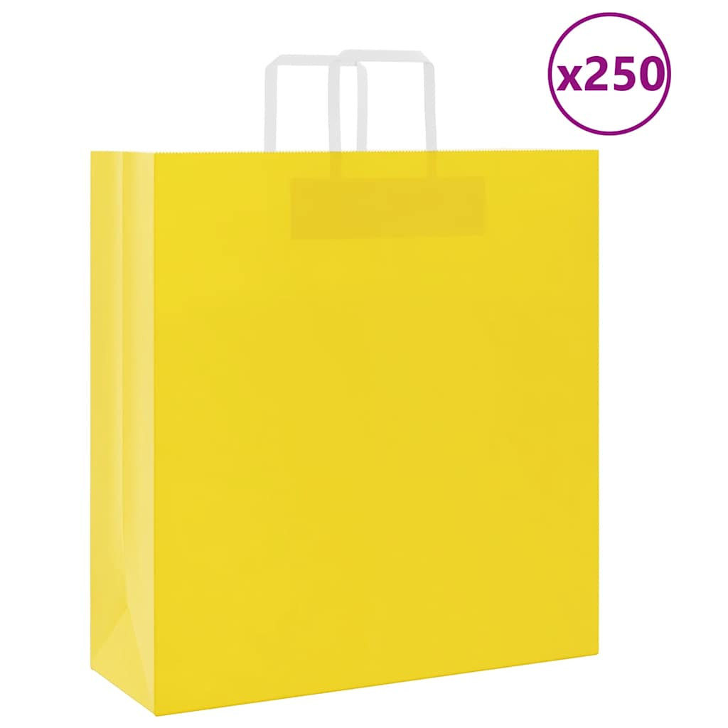 vidaXL Papiertragetaschen 250 Stk. mit Henkeln Gelb 45x17x48 cm