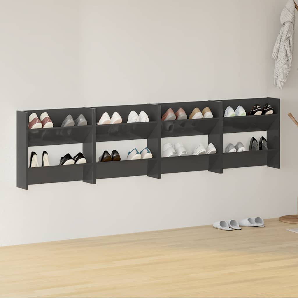 vidaXL Wand-Schuhschränke 4 Stk. Hochglanz-Grau 60x18x60cm