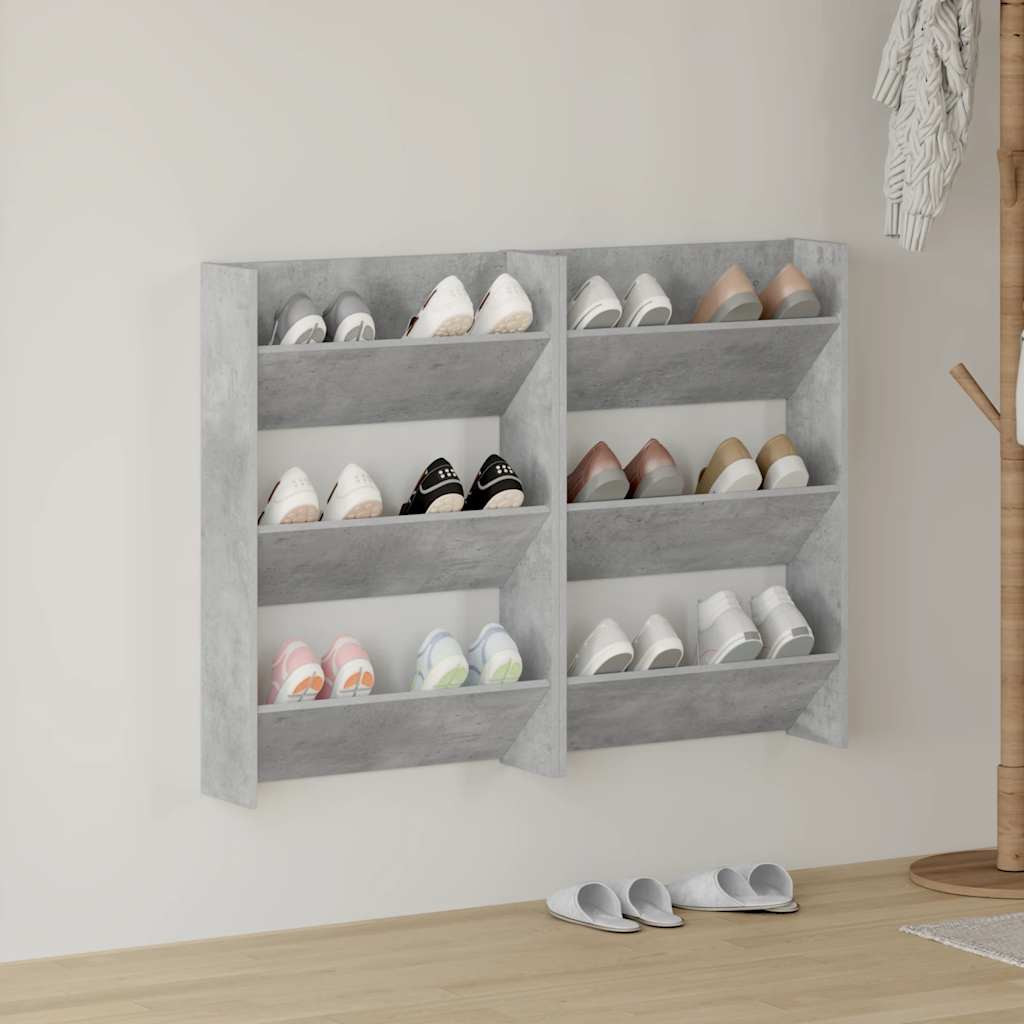 vidaXL Wand-Schuhschränke 2 Stk. Betongrau 60x18x90 cm Holzwerkstoff