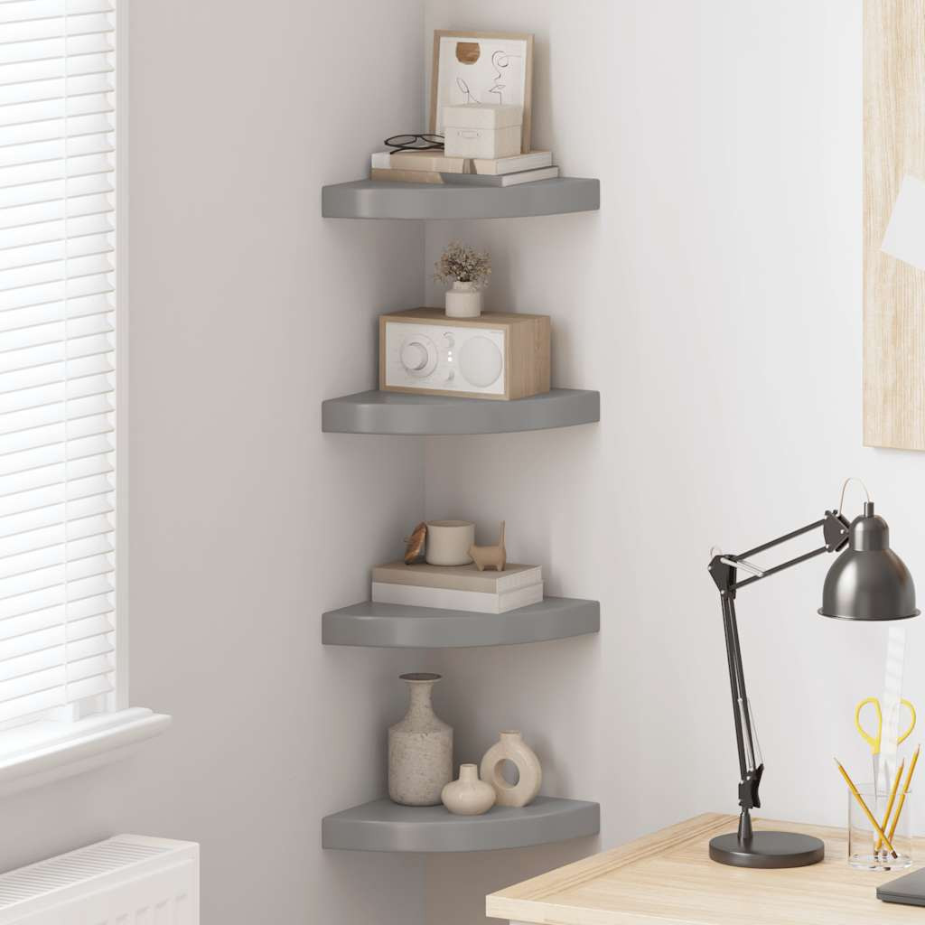 vidaXL Eck-Schweberegale 4 Stk. Hochglanz-Grau 25x25x3,8 cm MDF