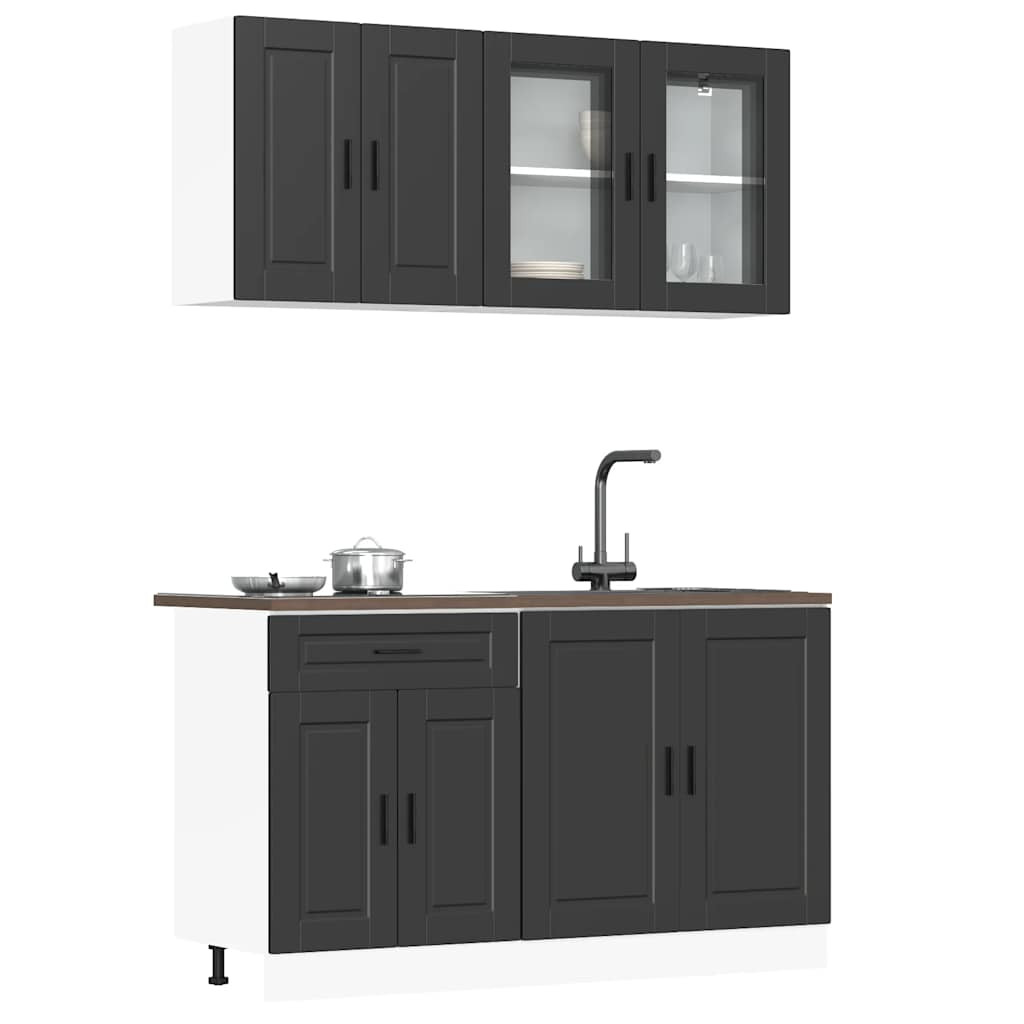 vidaXL 4-tlg. Küchenschrank-Set Porto Schwarz Holzwerkstoff