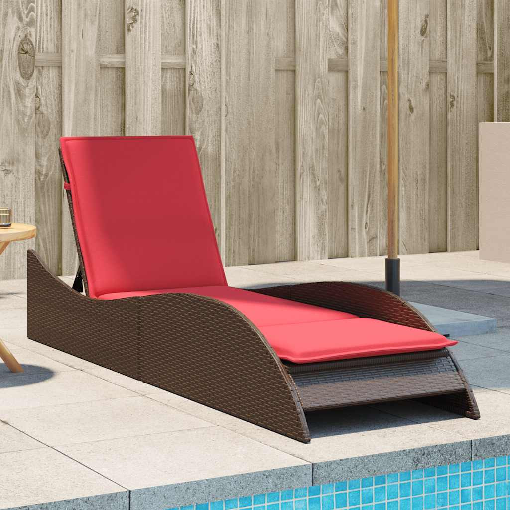 vidaXL Sonnenliege mit Kissen Braun 60x205x73 cm Poly Rattan